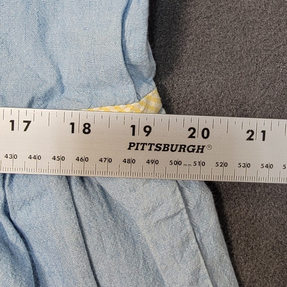 Vintage Eagle's Eye Blue Chambray Dress Yellow Gingham Trim Novelty Button Med - Picture 4 of 6